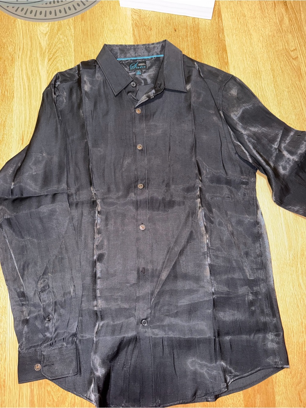 Stretch Satin Long-Sleeve Dress Shirt - Black